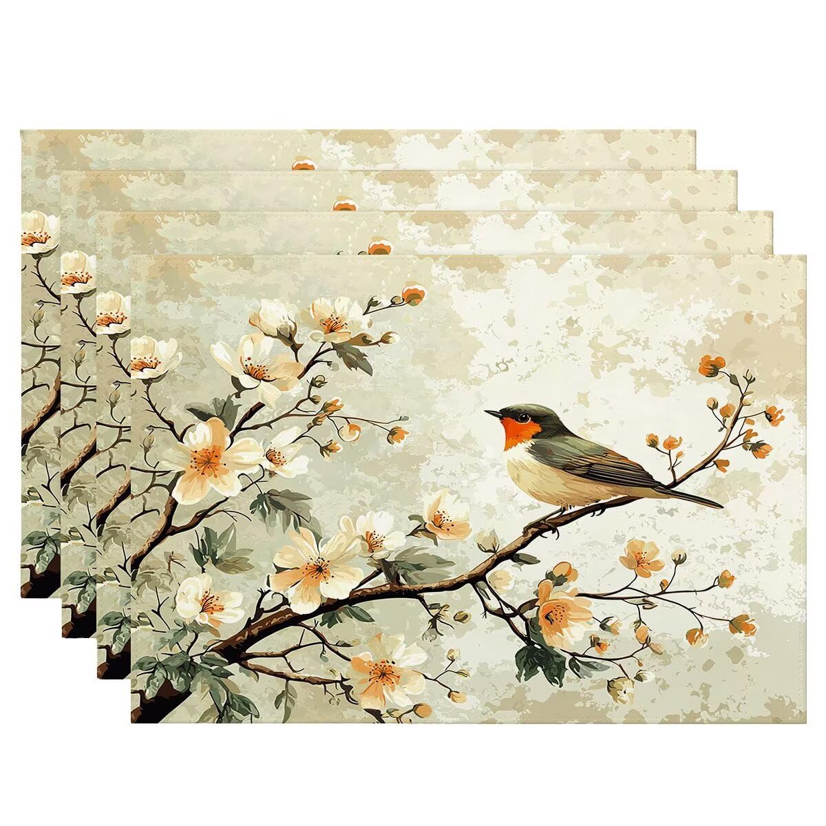 Set de table oiseau haut de gamme en lin lavable floral de table 48x35cm