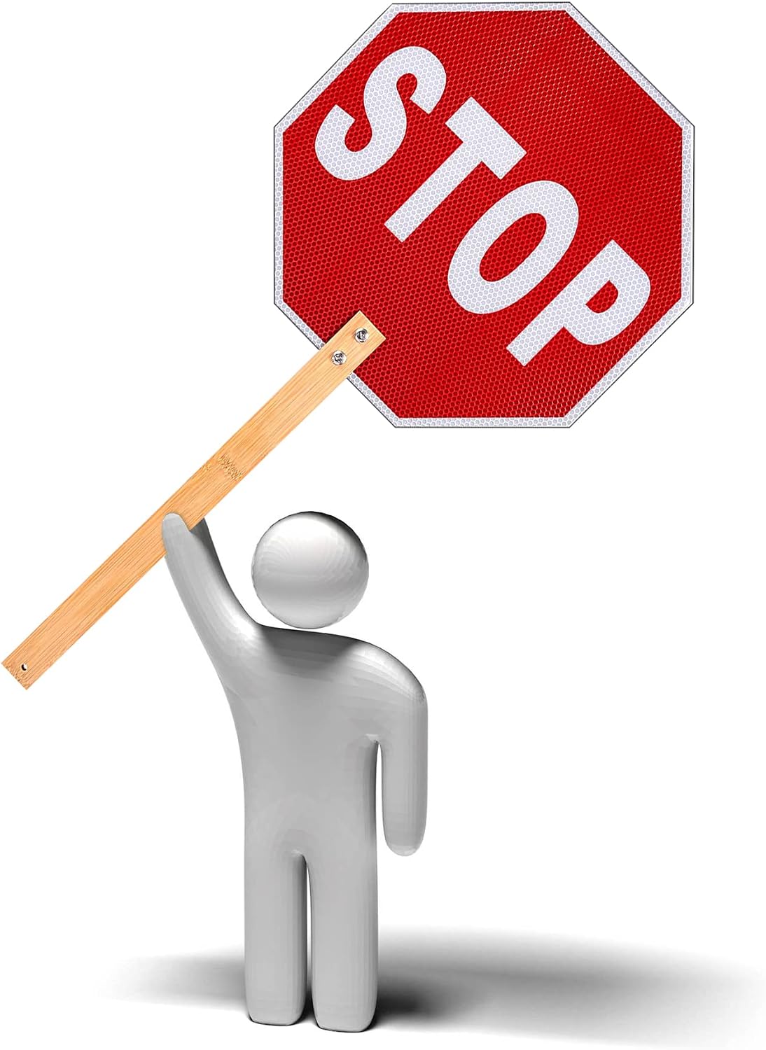 Kichwit Stop Slow Sign, 13" Double Sided Handheld Stop Sign, Street Slow Reflective Sign with Bamboo Handle, Aluminum