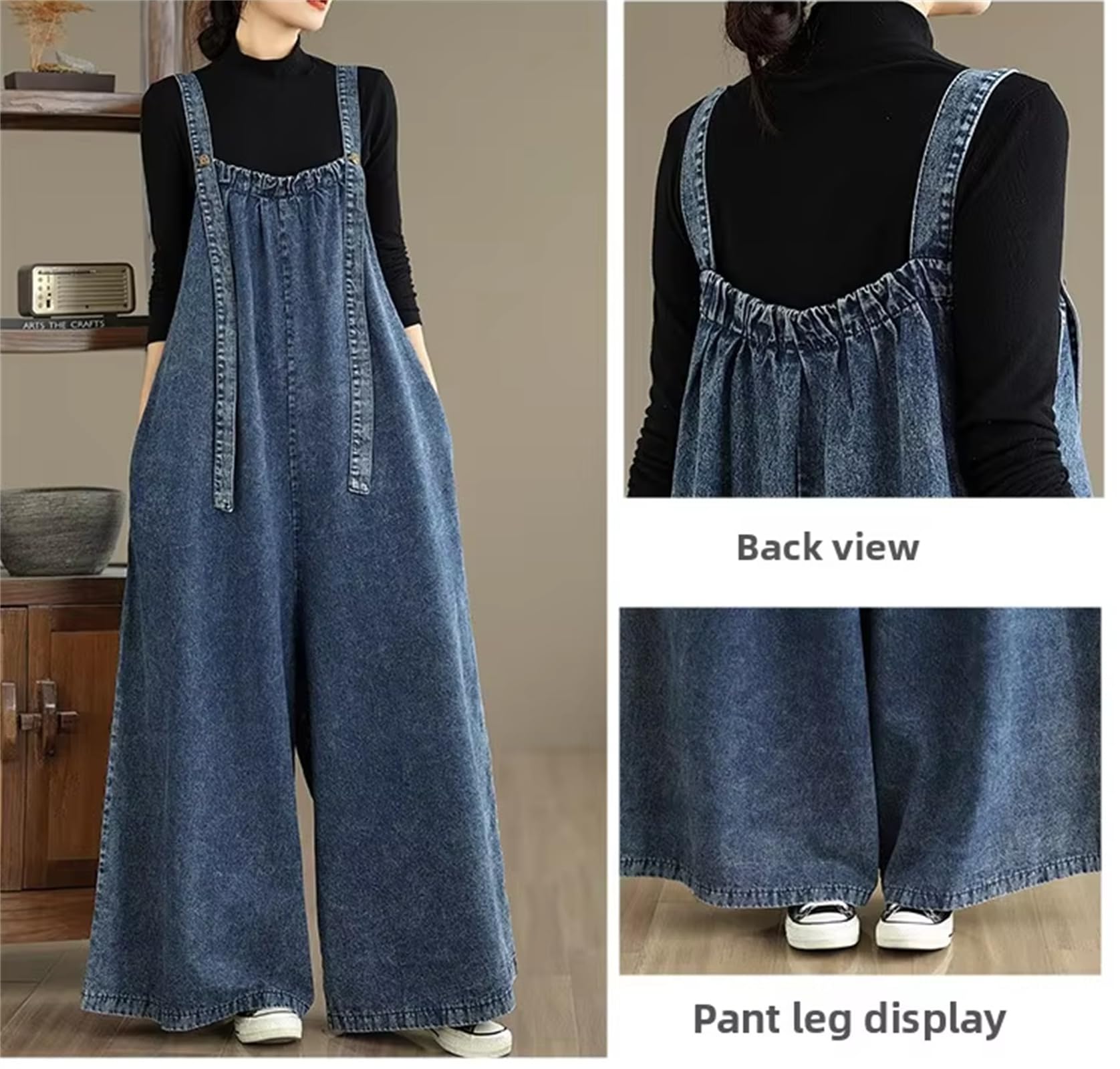 Damen Retro Locker sitzende Denim-Latzhosen Damen Hohe Taille Baumwollhosen Vintage-Stil Einteiler Freizeit-Hosen