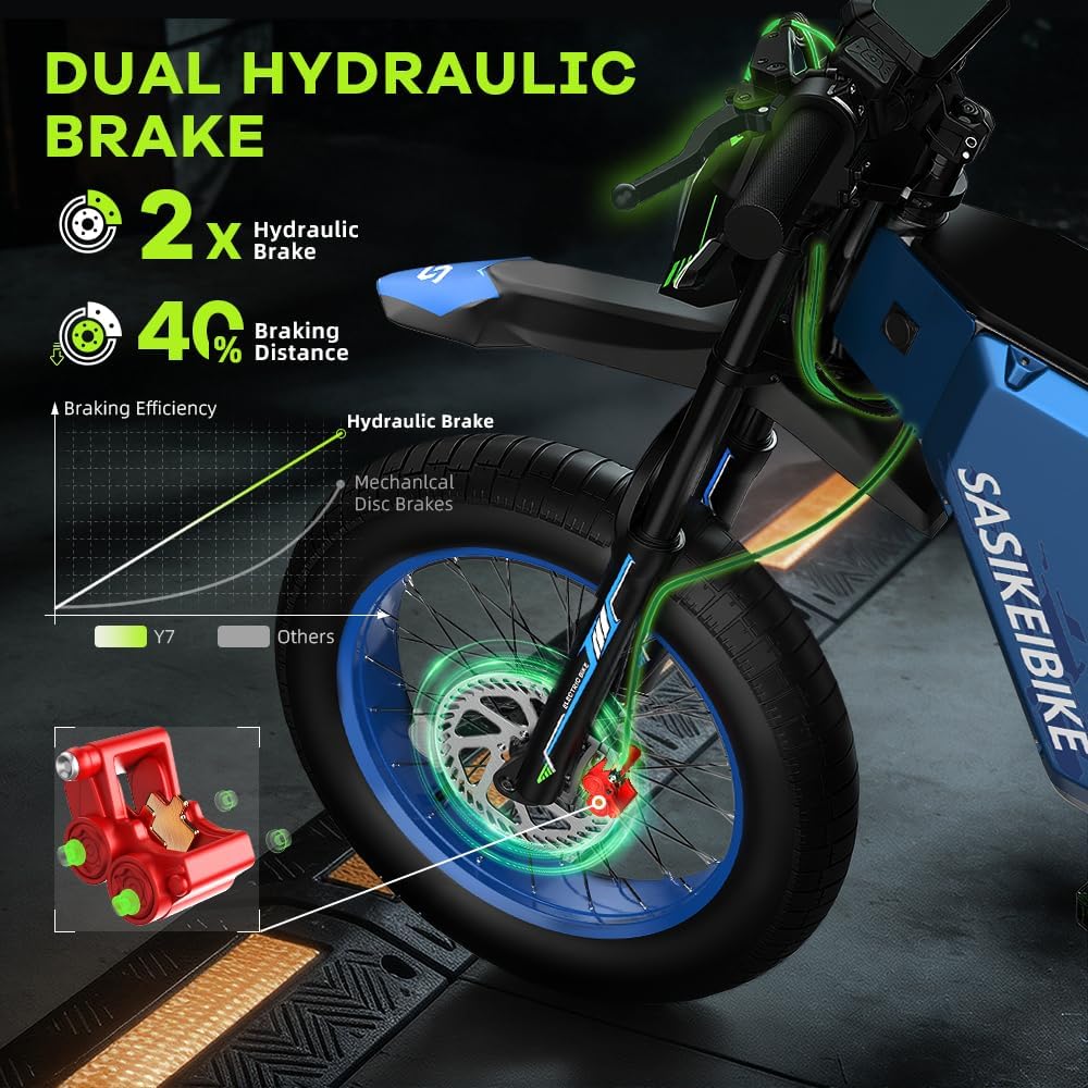 3000W Motor Peak Electric Motorcycle for Adults, 52V 35AH 45MPH+ Ebikes for Adults,20" Fat Tire Electric Dirt Bike,100 Miles Mountain Off-Road E Dirt Bike,Dual Hydraulic Brakes UL Certified