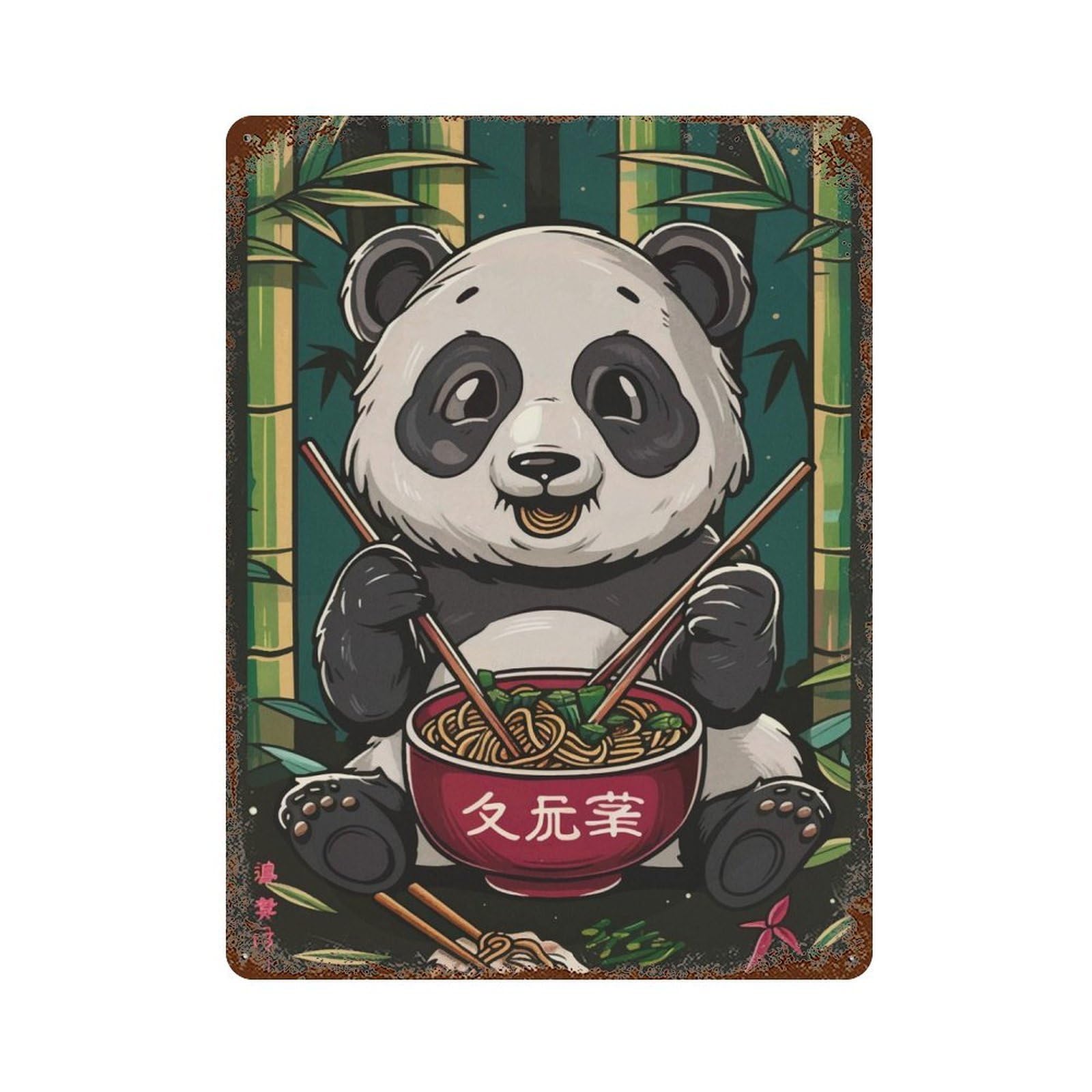Rust Effect Panda Ramen Food Vintage Metal Tin Sign 15.7"x11.8", Decorative Metal Wall Art for Office, Studio And Wall Decor