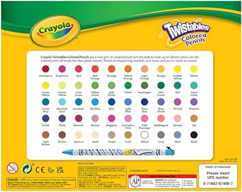 Miniatura 7 de Crayola Juego de lápices de colores Twistables (50 quilates), lápices de colores sin afilar para niños, suministros de arte para niños, juego de