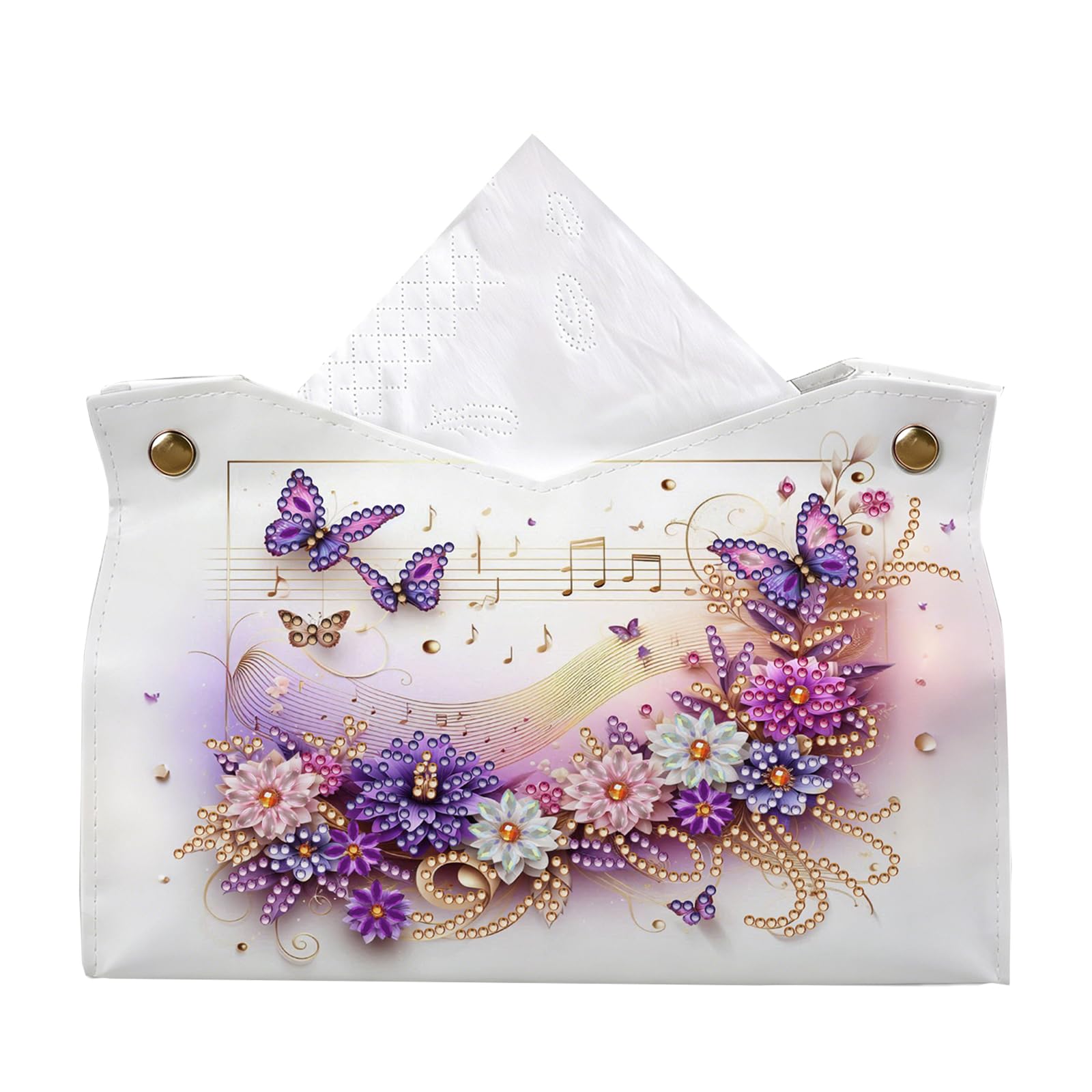 Poetrydraw Musical Note Purple Floral Butterfly Floral Butterfly Diy Diamond Art Tissue Box For Adults &