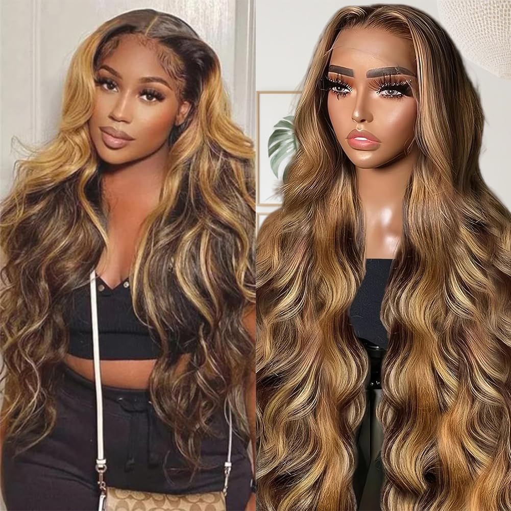 Human hair blend lace front blonde ombré free part wig 40 main image 4