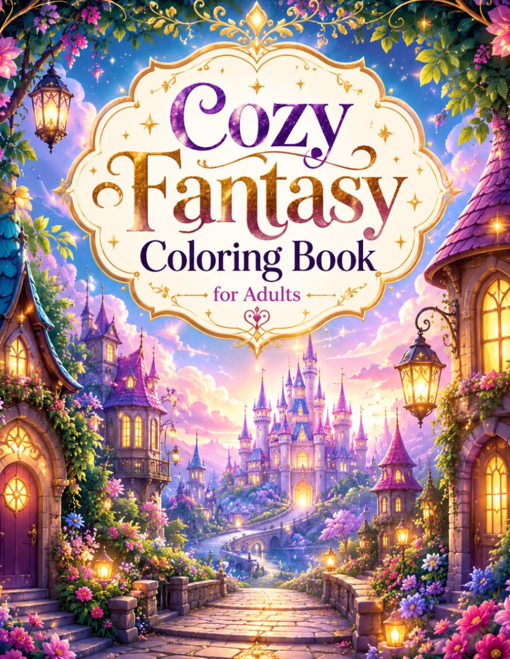 Cozy Fantasy Coloring Book for Adults: Adorable Fairy Houses, Magical Cottages, Treehouses, Fairy House Interiors & Enchanted Villages for Stress Relief, Relaxation and Creative Fun