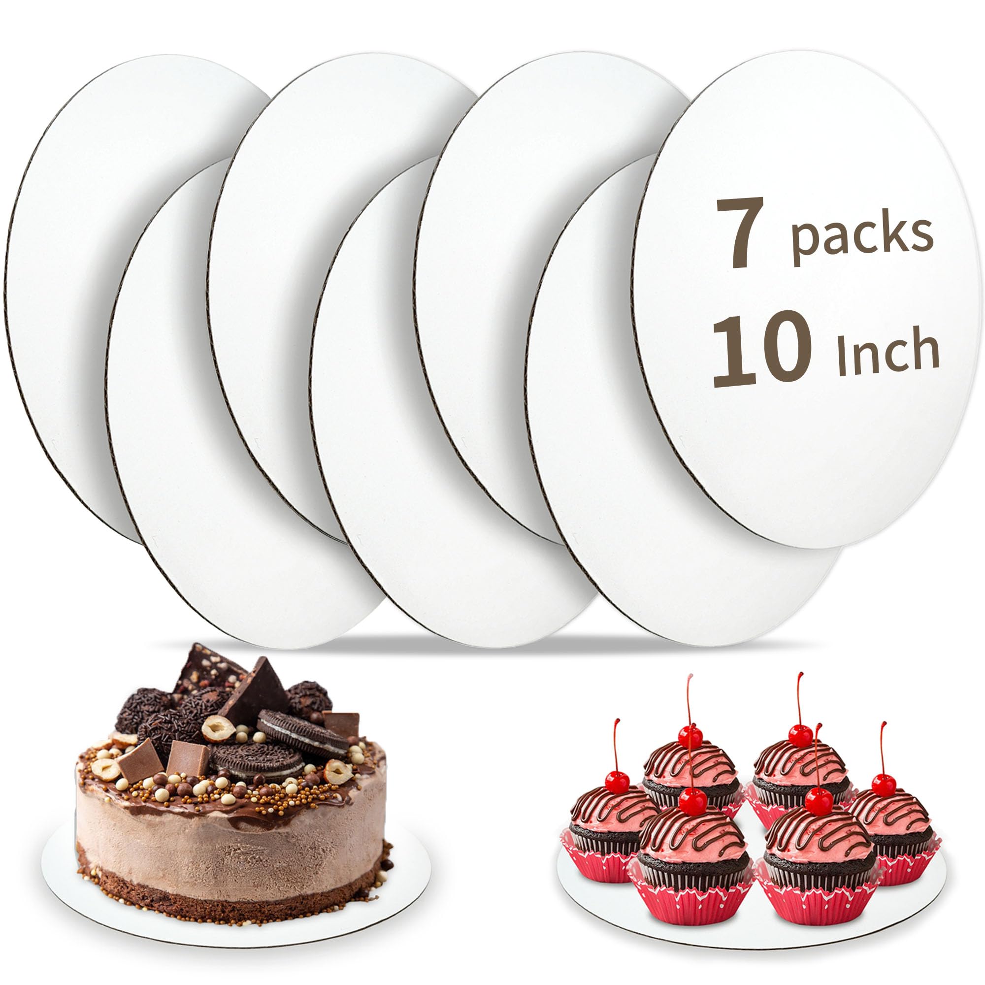 Cake Boards 10 inch Round, 7 Pack Food-Graded Cardboard Cake Rounds, Waterproof and Oil-Proof Cake Plates, Sturdy Corrugated Cake Base, Ideal for Baking, Cake DIY, Dessert and Crafting