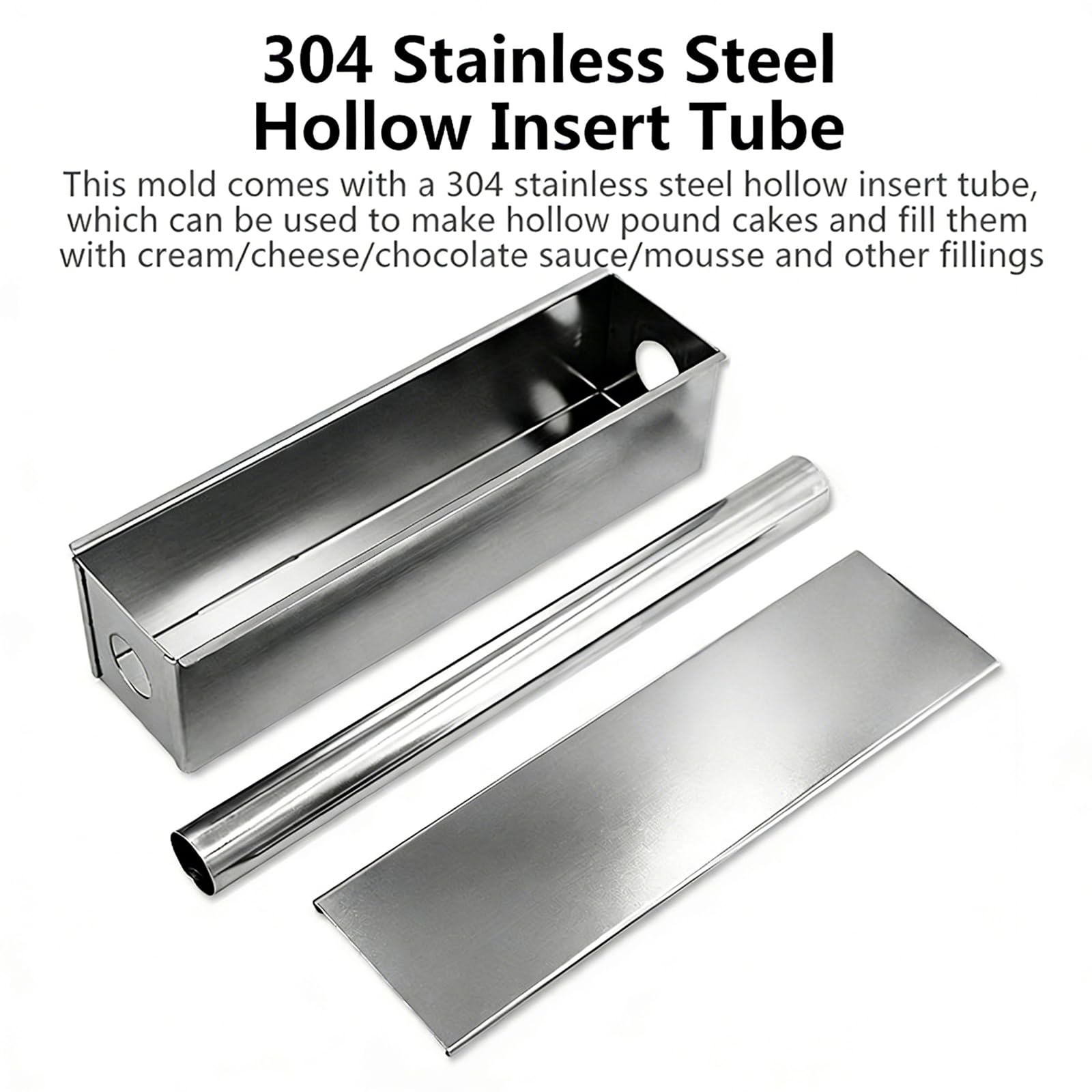 Molde para Pasteles De Viaje con Tubo, Molde Cuadrado De Acero Inoxidable para Pan, con Centro Tubular para Rellenar El Pastel Después De Hornear,Tubo Redondo Central,Herramienta Pasteles DIY