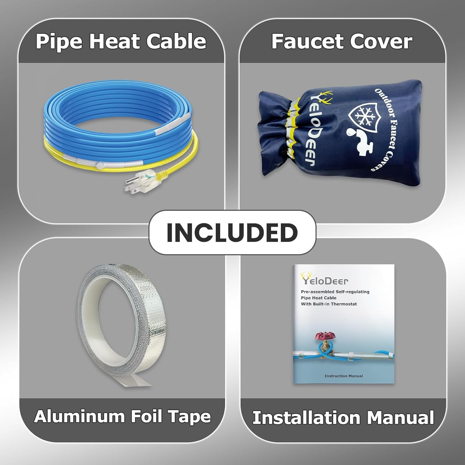 6 FT Heat Tape for Water Pipes Kit for Winter Pipe Freeze Protection, Self-Regulating Heater Trace Cable with 7.1"W X 10.7"H Outdoor Faucet Cover 5W/Ft 120V