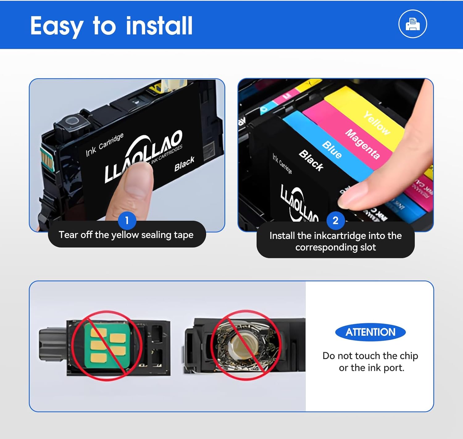 LLAOLLAO 702XL 702 Ink Cartridges Combo Pack Remanufactured Replacement for 702xl Ink Cartridges for Printer WF-3720 WF-3730 WF-3733 (1 Black 1 Cyan 1 Magenta 1 Yellow, 4 Pack)