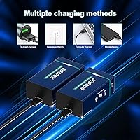 Vista 5 de Paquete de 8 baterías recargables de 9 voltios, recargables por USB, batería de litio de alta capacidad de 1300 mAh 9 V con cable de carga tipo C