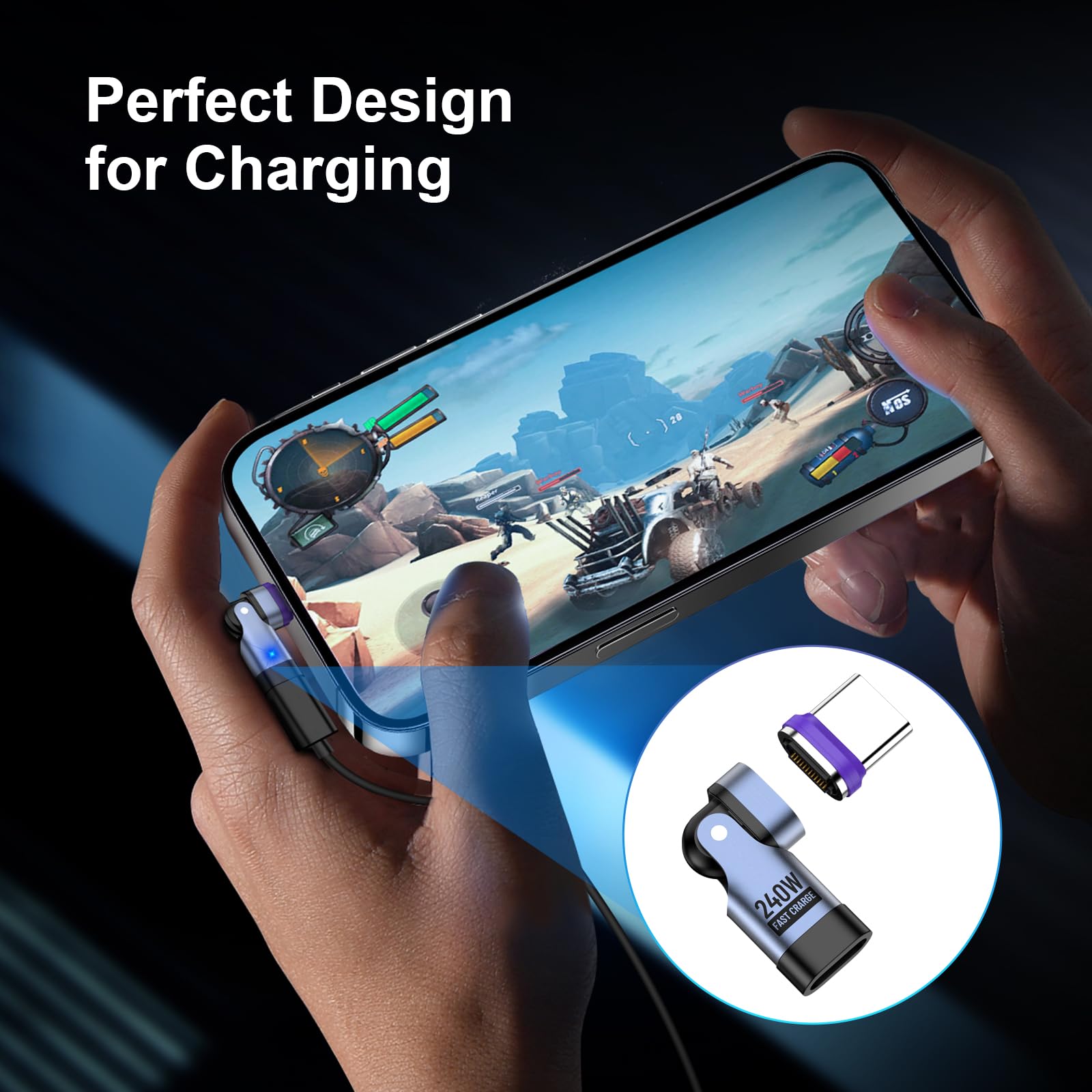 AUFU 240W USB-C Magnet-Adapter – 16Pin, 180° Drehbar – Schnellladung Bis 48V/5A Für IPhone 16/15, MacBook, Samsung Galaxy & Mehr (2 Stück)