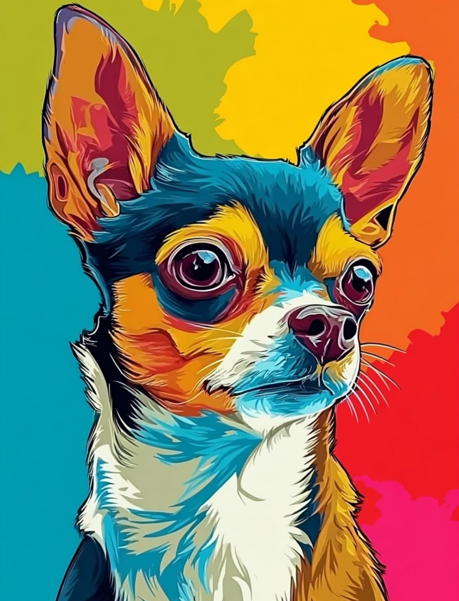 WANGWANGMIAO Paint by Number for Adults,Colorful Chihuahua Painting by Numbers DIY Canvas Crafts Kits for Relax and De-Stress Home Decoration Gift 16x20inch，with Frame