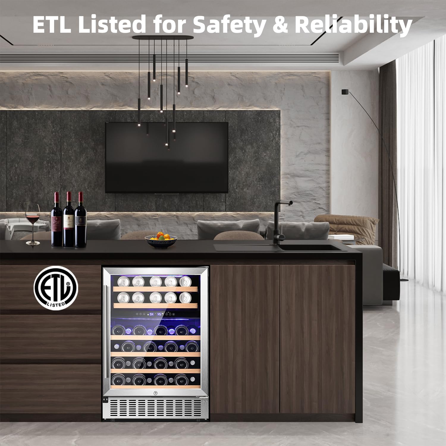 Cowsar Wine Cooler Refrige Etl Approved 24inch Wine Fridge Freestanding Or Built-In Wine Refrigerator 5.1cu.Ft Wine Fridge Under Counter Stainless Steel Wine And Beverage Refrigerator With Glass Door on Fridge.com - View 6