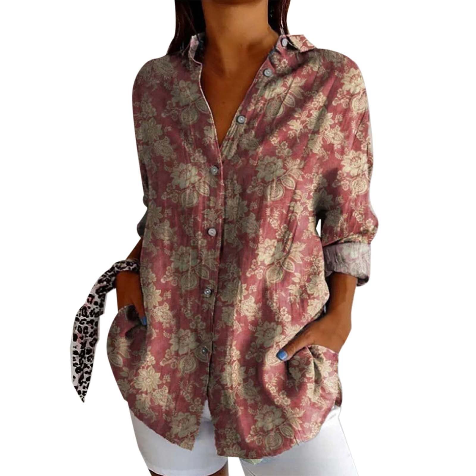 Camisas de gasa de verano de manga larga para mujer, de moda, ajuste holgado, con botones, con solapa, para playa, blusas de algodón, talla grande, cuello Vcation, ropa casual para mujer