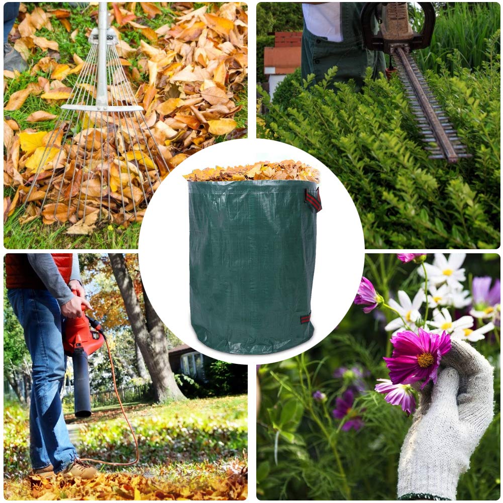 Greensen 4er Set Gartenabfallsack Laubsack Selbstaufstellend Gartensack Faltbar Abfallsäcke mit Doppeltem Boden Rasensack Wasserdichtes Laub Sack aus Robuste Gewebe PP, Müllsack 270L