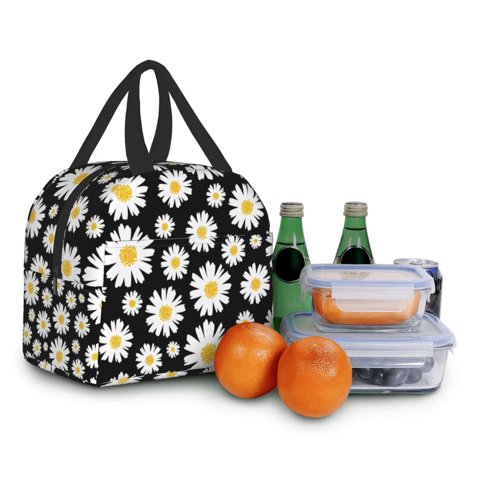 Borsa termica per il pranzo con stampa a marghere nere, unisex