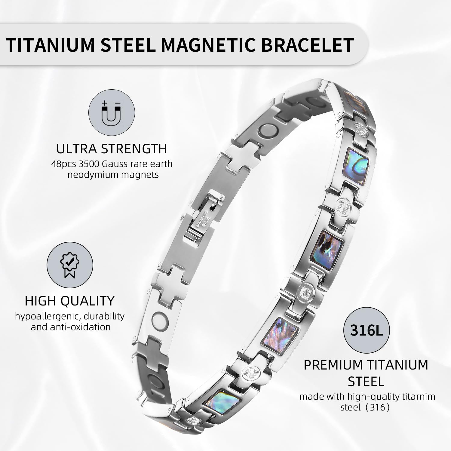 MagEnergy Magnetic Bracelets for Women Titanium Steel Bracelets, 8.5'' Adjustable Bracelet Free Link Removal Tool (Silver) - Image 2