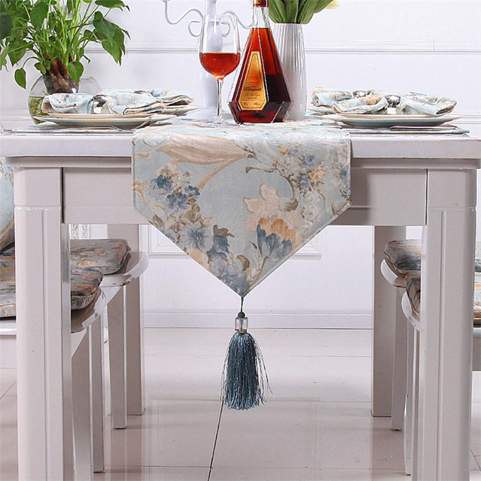 Tischtücher Hochzeit, Flber Grün Tischläufer Quaste Pastoral Druck Tischläufer Cotton 35x200CM