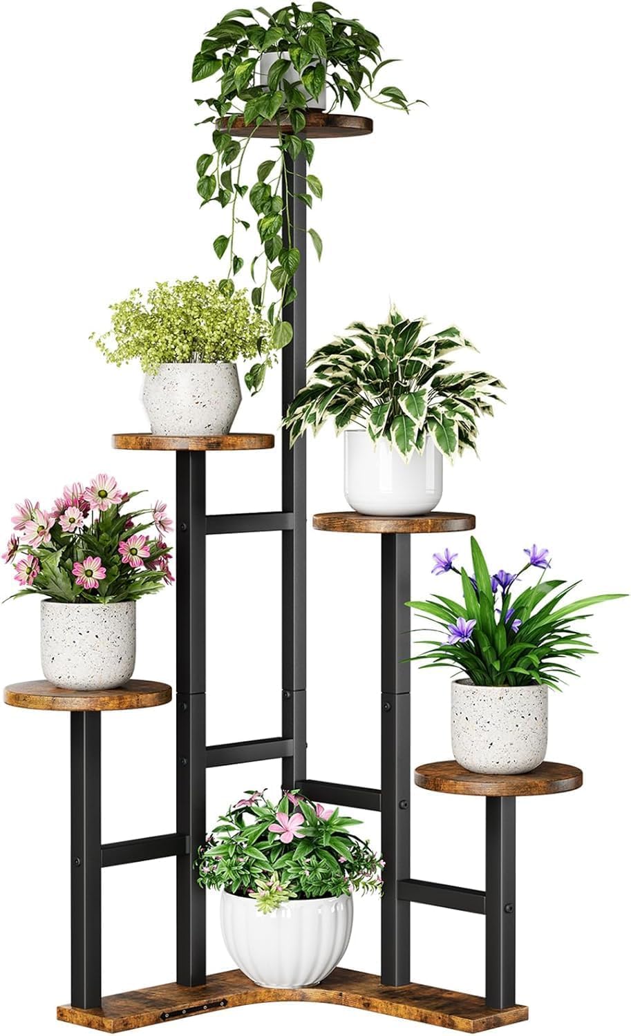 Multi-Tier Plant Stand, Wood and Metal, Indoor Outdoor Display Rack for Flowers and Potted Plants (Corner)-image-33