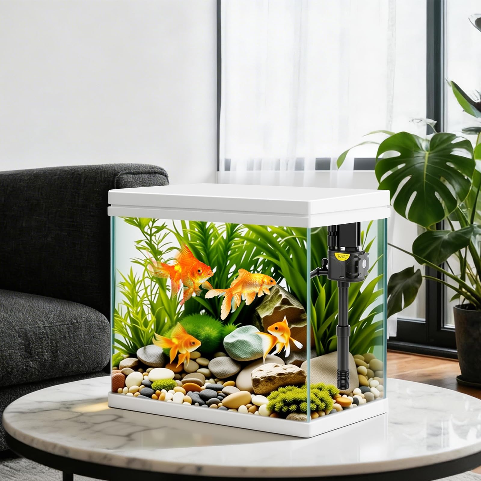 Tanque pequeño de cristal para acuario de 28 litros con filtro y luz, kit de pecera de vidrio cuadrado todo en uno con bomba para peces dorados, betta, camarones, blanco (XM-400)