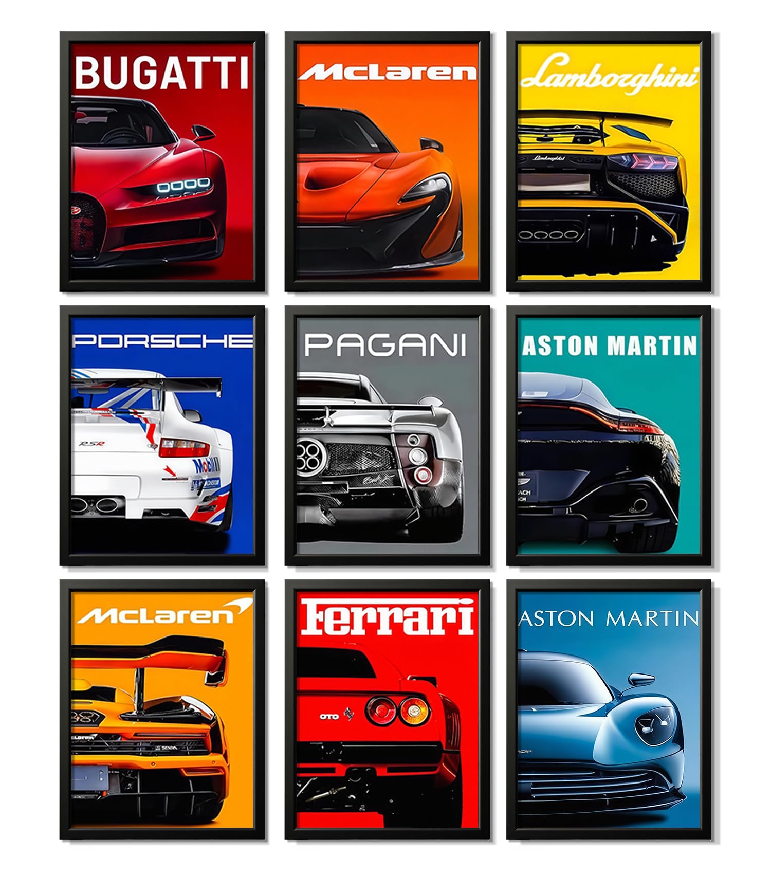 CSLGQGV Car Poster Vintage Racing Car Wall Art Supercar Canvas Prints Painting For Men Room Pictures Guys Dorm Room Aesthetics Decor Bedroom Office (Unframed,8×10inch,9pcs) Colorful car Colorful 2 8" x 10" Poster