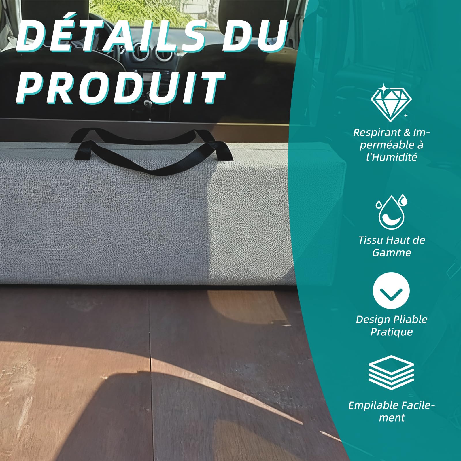 Housse de Rangement pour Matelas Pliant, Adaptée à VW T5 T6 T6.1 Multivan California Beach Caravelle, Housse de Transport pour Matelas de Camping, Gris, 149 x 63 x 25 cm