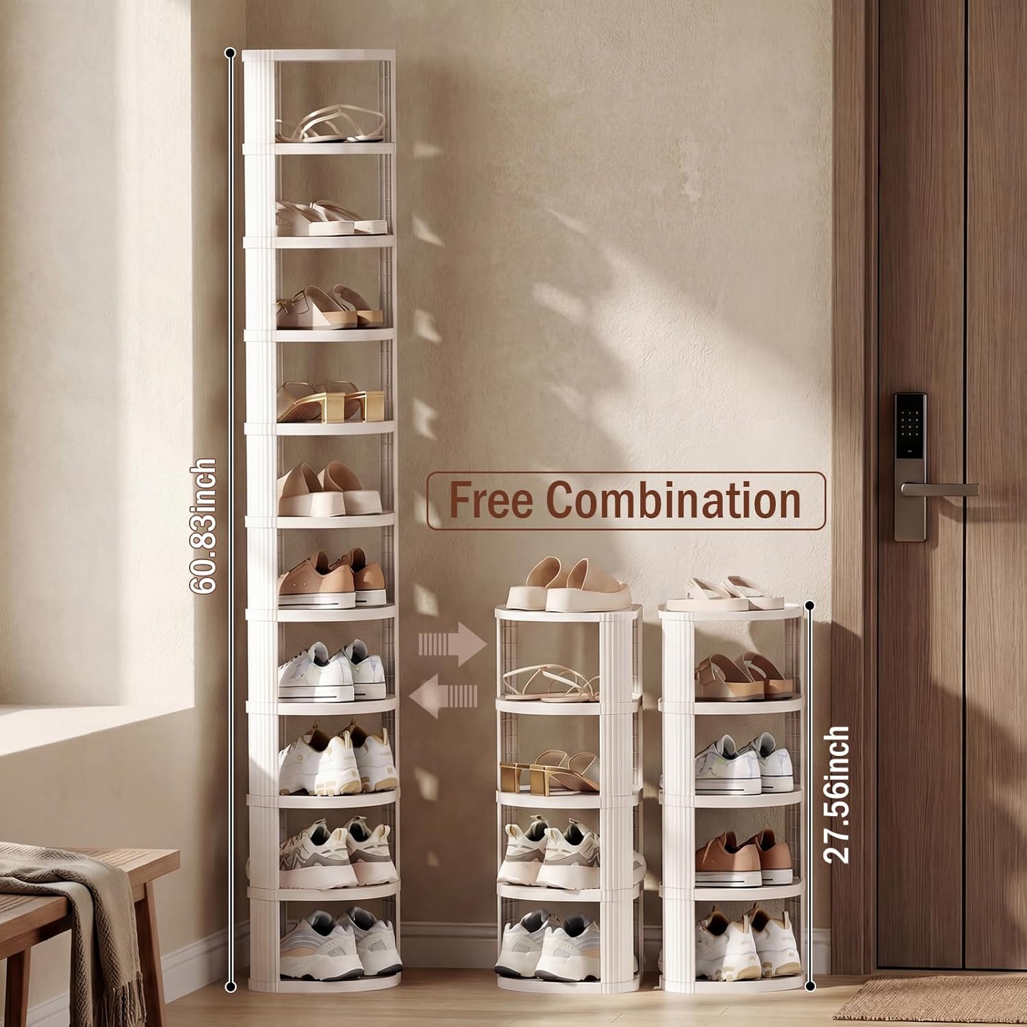 10 Tiers Free Standing Shoe Racks, Sturdy Narrow Shoe Shelf, Tall Shoe Rack for Closet, Entrance, Living Room, White