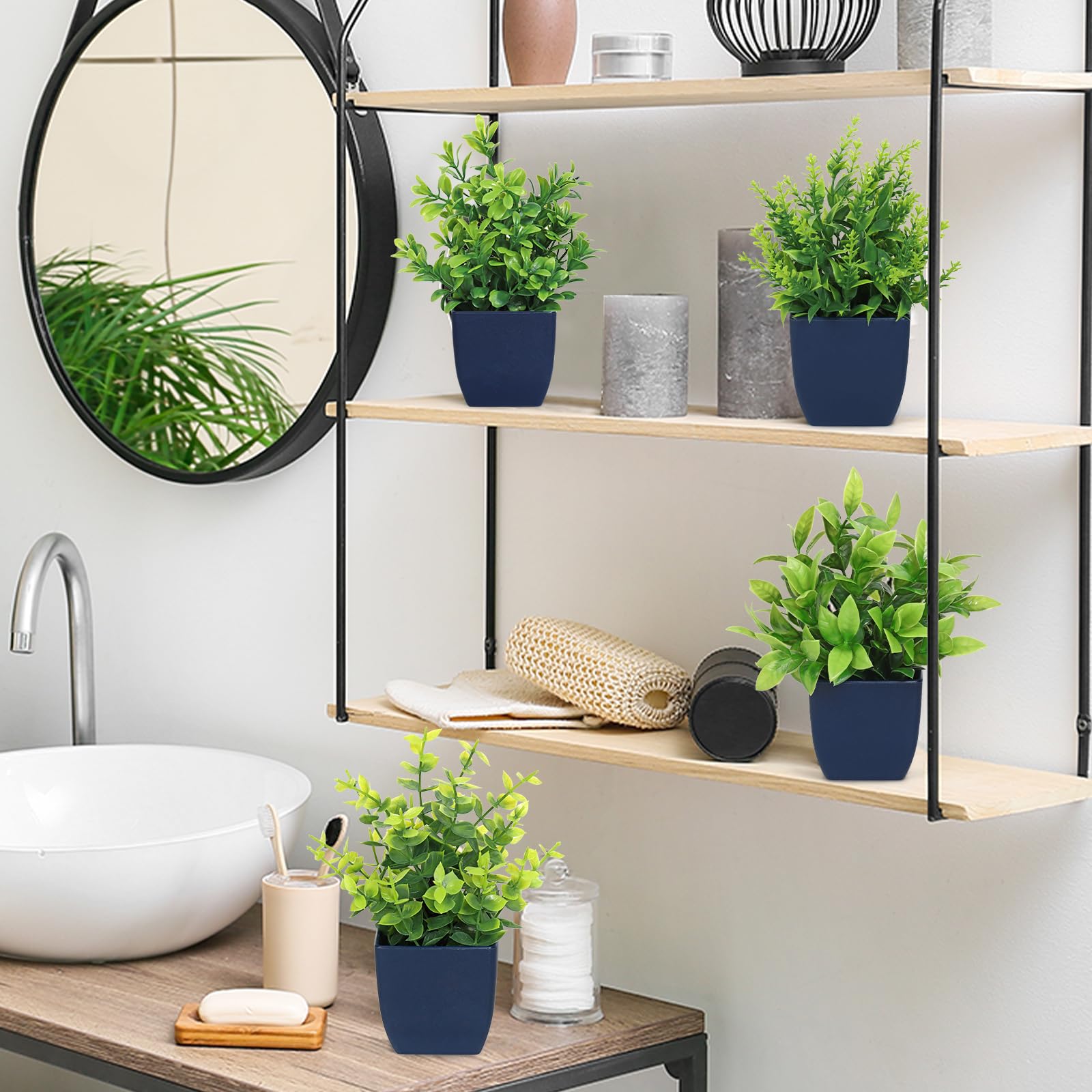 Betylifoy Artificial Potted Plants Mini 4PCS Small Fake Plants Greenery Indoor Decor Eucalyptus Plant Faux Plastic Plants for Office Home Bedroom Living Room Bathroom Desk (4 - Image 4