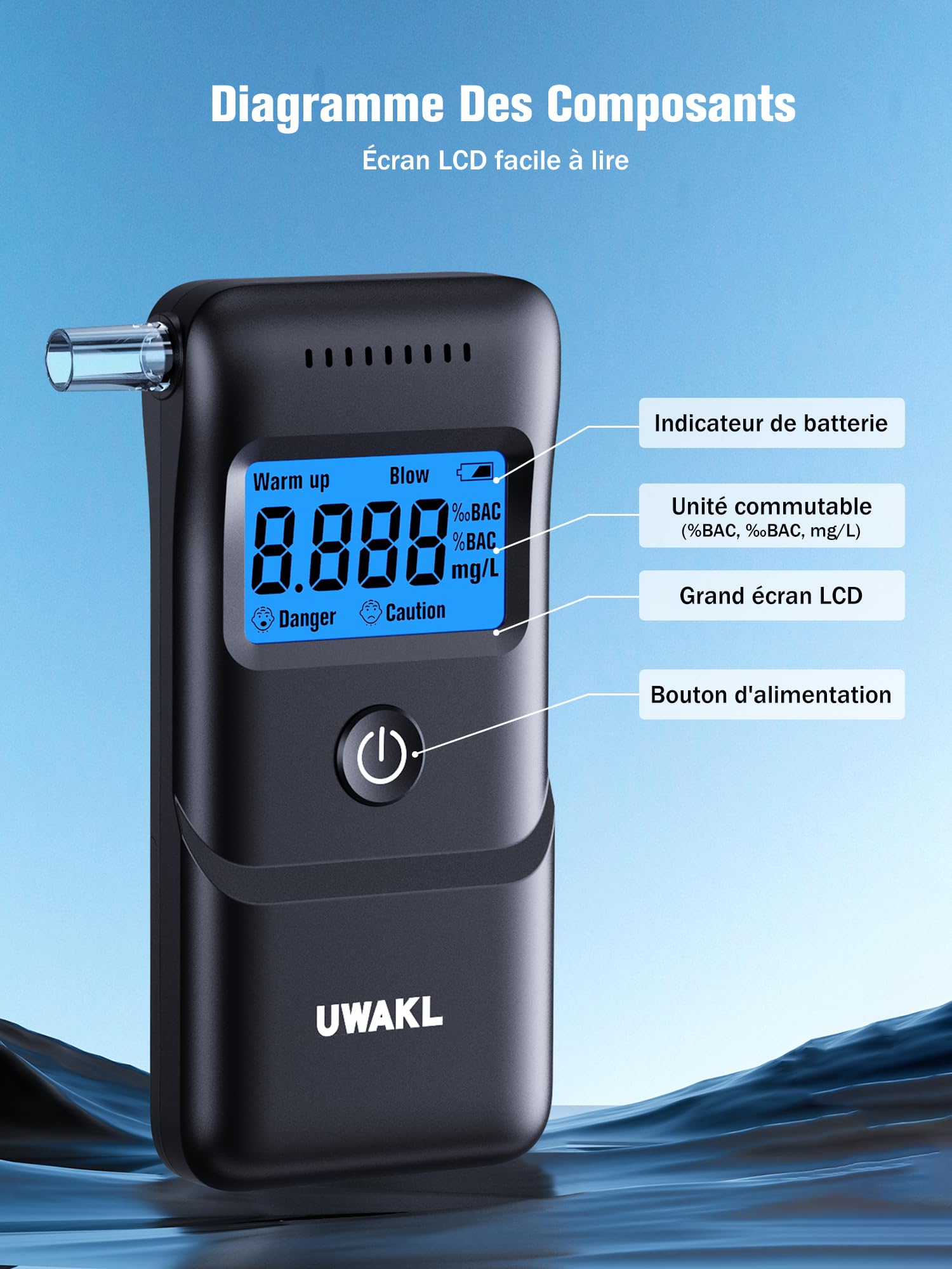 Ethylotest Electronique Homologué Alcootest Professionnel: Éthylomètre Haute Précision avec Affichage Numérique LCD - Portable Testeur d'alcool ave 10 Embouchures - Alcotest Usage Maison Voiture Fêtes
