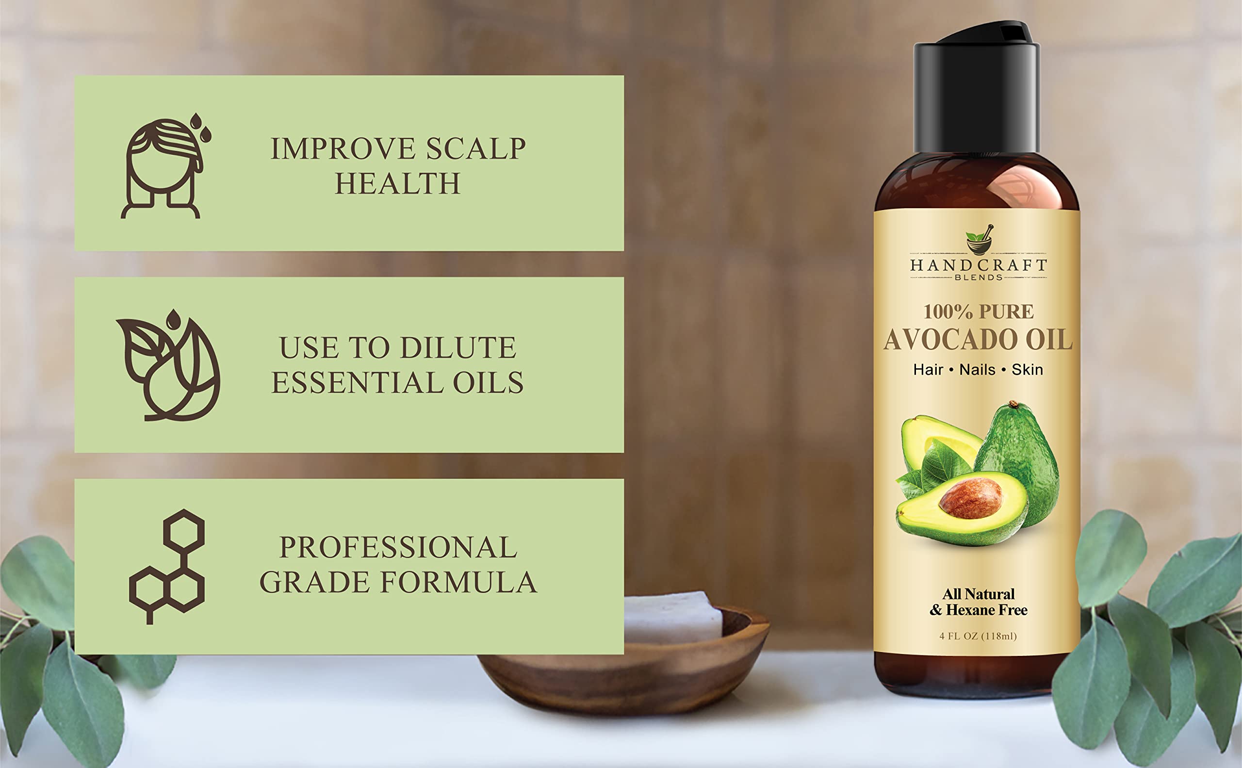Handcraft Blends Avocadoöl - kaltgepresst 118ml - 100% rein und natürlich - Premium Grade Trägeröl für Haut und Haar - Haar und Körper - Massage - Hexanfrei