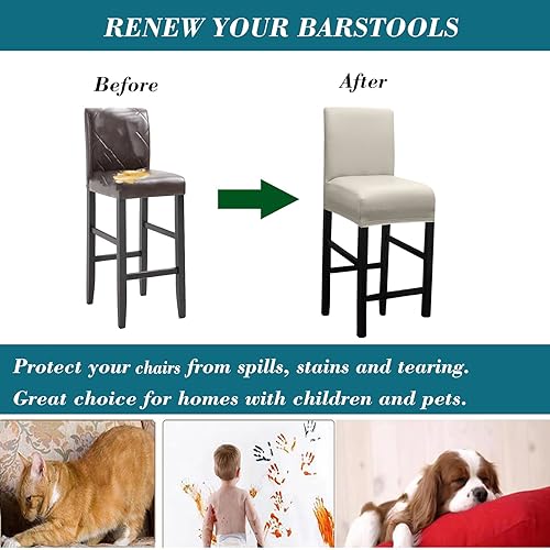 Miniatura 5 de HFCNMY Fundas para Taburetes de Bar, Paquete de 4 Fundas Elásticas Impermeables de PU para Taburetes de Bar con Respaldos, Fundas para Sillas de