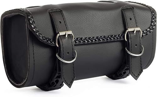 Miniatura 7 de The Nekid Cow bolsa negra de herramientas con correas de cierre, de cuero sintético premium, para motocicleta, con hebillas de desabrochado rápido,