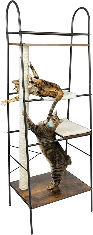 PetFusion VersiCLimb Cat Climber, poste alto para rascar con torre de hamaca | Juego activo y descanso en uno, estante de exhibición doble