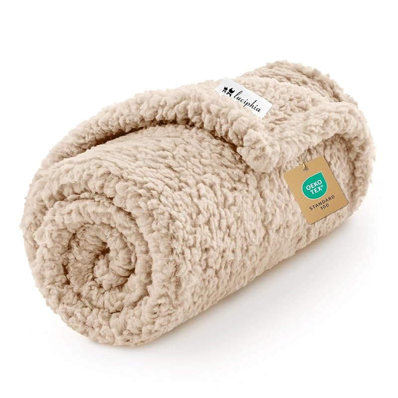 Manta para Cães e Gatos de Veludo Coral Dupla Face Luciphia Beige 76 x 51 cm