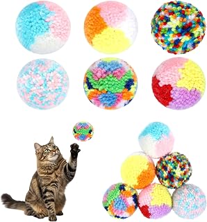 6 Pcs Cat Pom Pom Balls, 1.6 Inch Rainbow Fuzzy Cat Balls for Pet Training, Interactive Cats Ball Toy for Indoor Cats Kitten Exercising Playing Entertainment