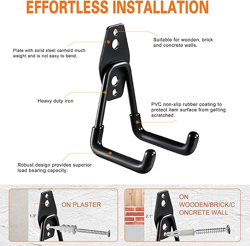 Miniatura 3 de Paquete de 6 ganchos de garaje resistentes, ganchos de almacenamiento de garaje de acero utilitario, colgador de garaje de montaje en pared y