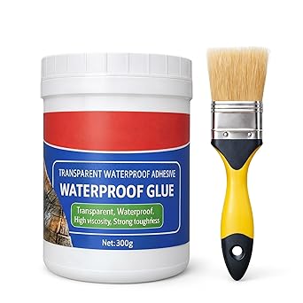 Crack Seal Glue 300gm with Brush Transparent Waterproof Resin Epoxy for Roof Leakage Crack Seal Agent Roof Water Leakage Solution Water Proof Glue for Waterproofing (300 GM) (1)