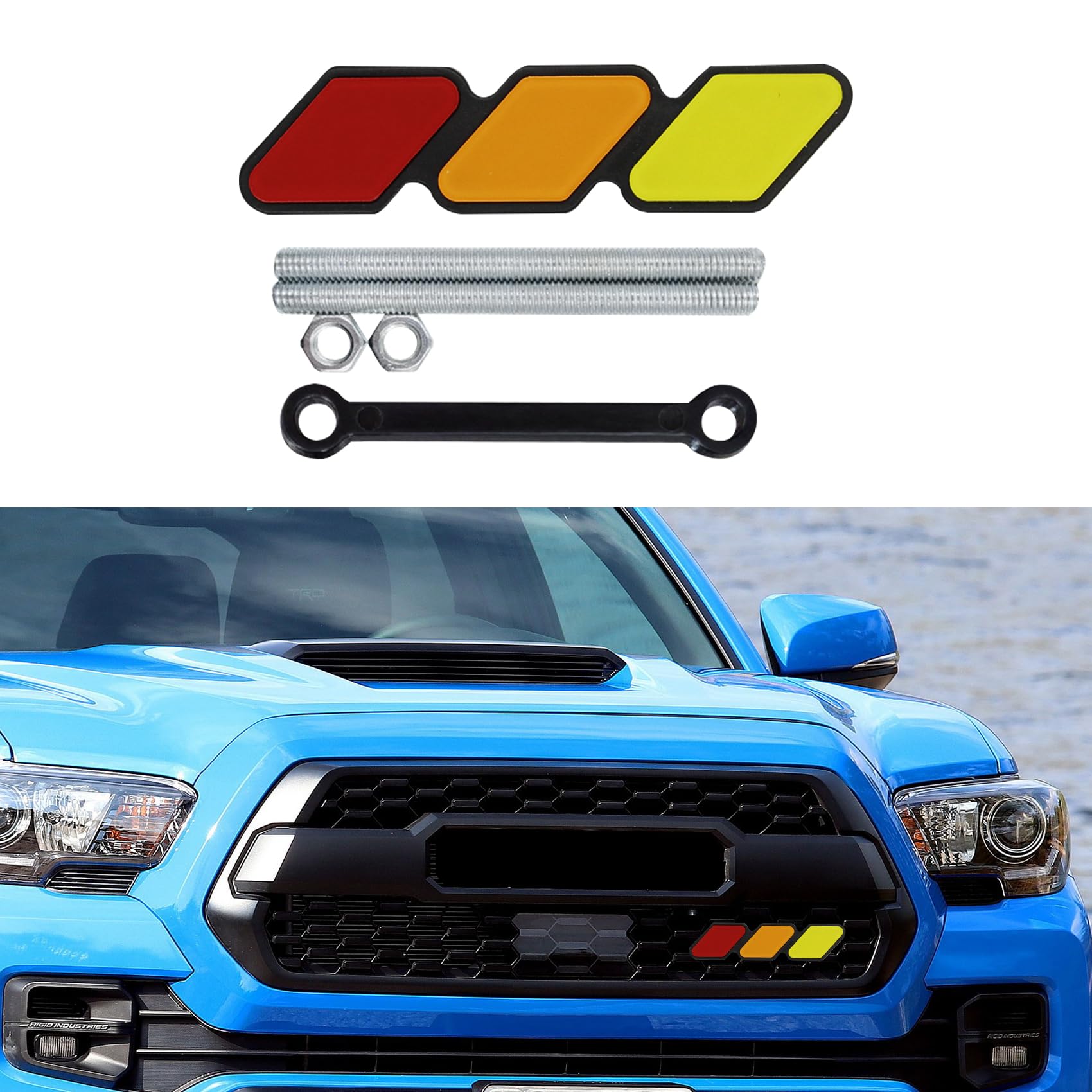 Tri-Color Grille Decor Badge, Personalized Creative Grille Insert Trims, Front Grille Decoration Compatible with 4 Runner Tacoma Tundra Highlander RAV4 Sequoia, Exterior Car Accessories