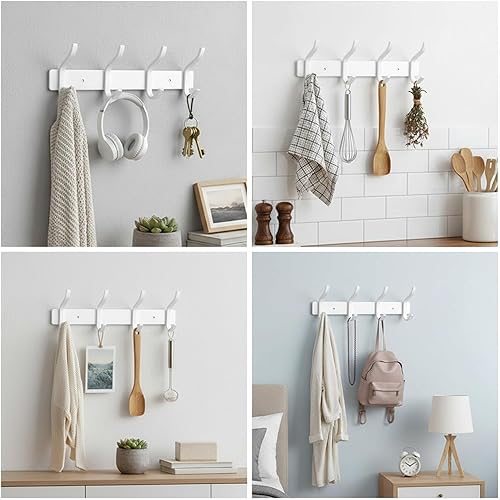 Miniatura 8 de Ganchos de pared blancos resistentes, ganchos de pared de 12 pulgadas con 4 ganchos, ganchos de pared para entrada, baño, para colgar mochila,