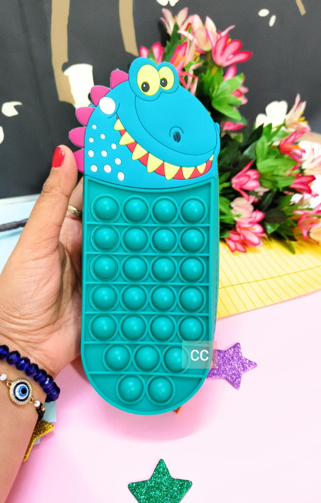 CLICKETY CLACK Cute Silicone Flexible Zipper Pouch with Popit Animal Cartoon for Stationary/Stress Reliever Pop It Pouch for Girls Boys Adults/Gifting Schools Home Tuition Office Supply (Dinosaur) (B0CY9MX124) Amazon Price History, Amazon Price Tracker