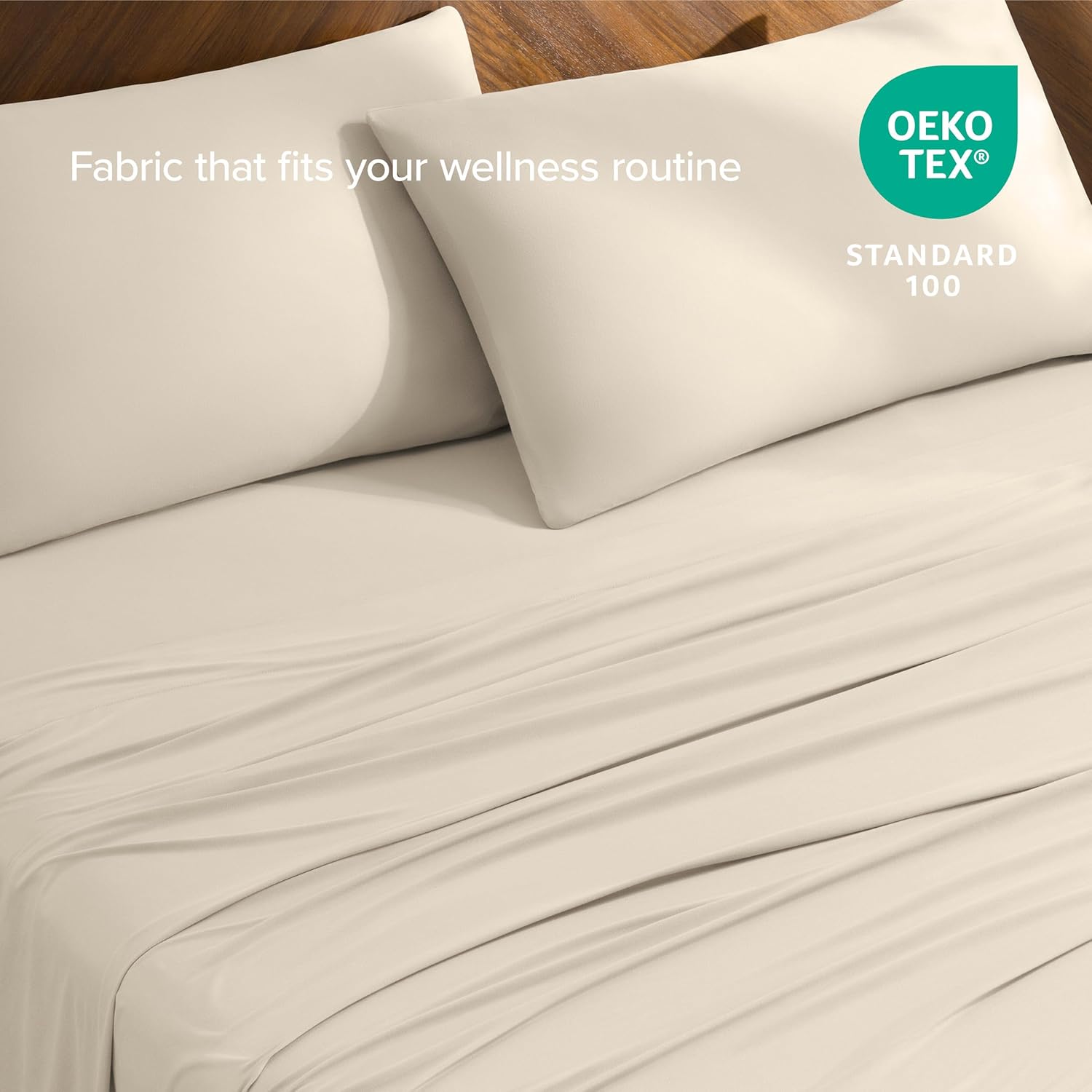 Bare Home Cooling Performance Jersey Knit Stretch Sheet Set, Moisture-Wicking & Breathable, 4-Way Stretch Bed Sheets, Envelope Pillowcases (Queen, Sand)