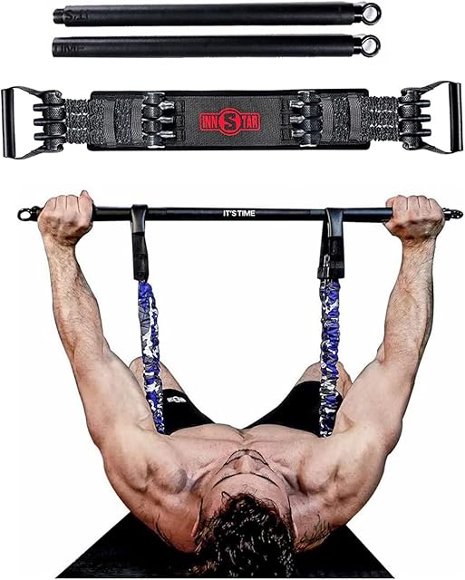 INNSTAR Bench Press Band with Portable Bar, Adjustable Push Up Resistance Bands, Portable Chest Builder Workout Equipment, Arm Expander for Gym, Home & Travel
