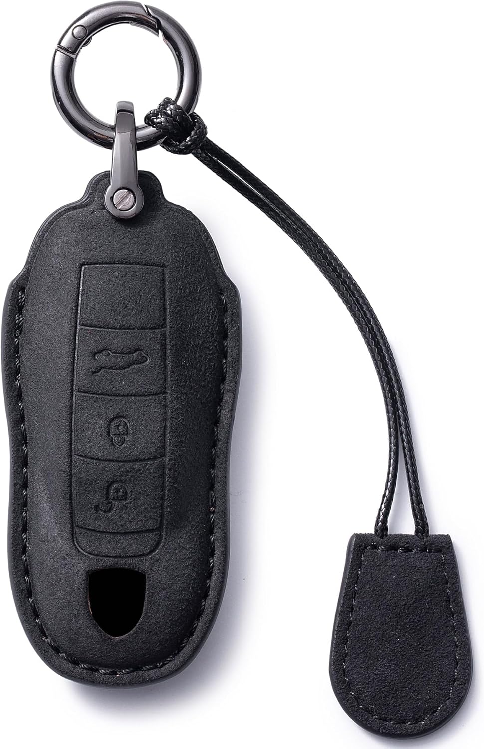 Suede Genuine Leather Smart Key Fob Case with Leather Key Strap Compatible for Porsche 718, Porsche 911, Porsche Panamera, Porsche Cayenne