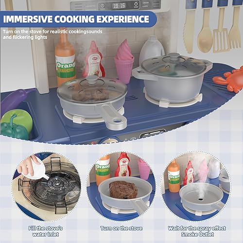 Miniatura 3 de Juego de cocina interactivo para niños con luces y sonidos realistas, accesorios de cocina de juguete de 46 piezas