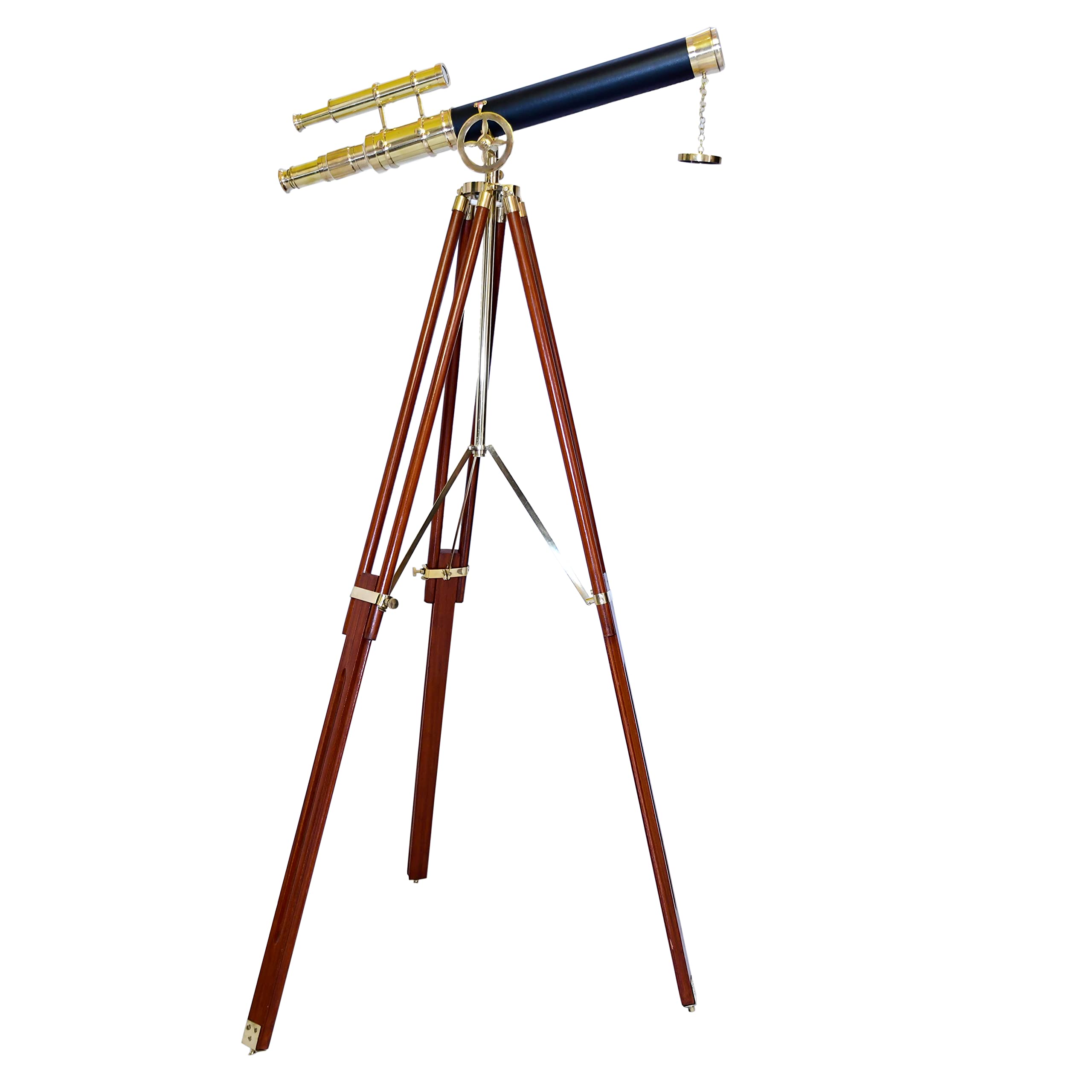 Maritime Brass Asto Double Barrel Telescope Nautical Floor Standing Telescope with Wooden Tripos Home Office Decor - NAVIROCK