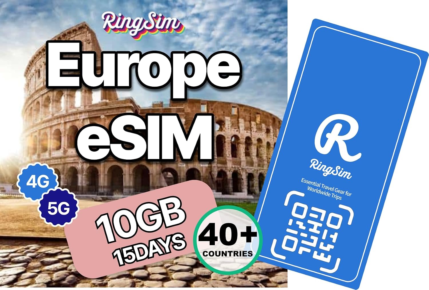 [eSIM] Europe eSIM | 15DAYS 10GB | UK, France, Italy, Spain & 40+ Countries | Data-Only Prepaid SIM | 1-Click Auto-Install | Activates in 10 Min | for iPhone & Android | 5G, LTE, Hotspot | Ringsim