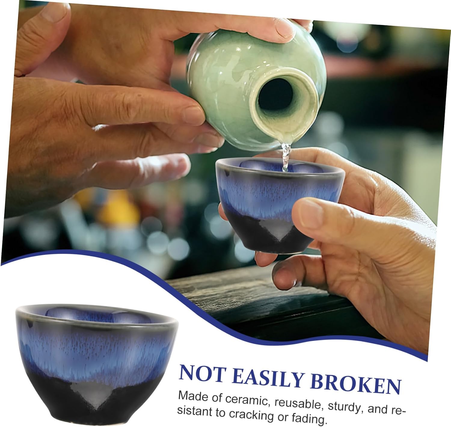 4pcs Japanese Style Ceramic Sake Cups Blue Kiln-change Porcelain Wine Tea Drinking Bowls for Hot Cold Beverages Traditional Barware for Entertaining