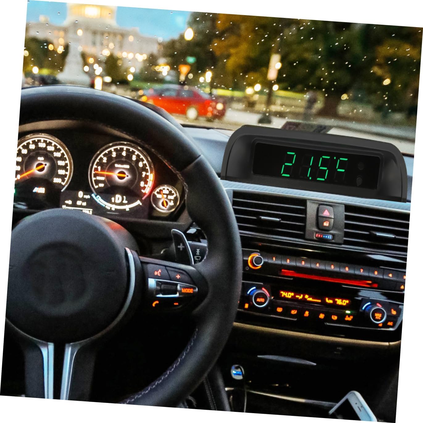 1pc High Precision Solar Car Clock with Automatic Brightness Durable Vehicle Dash Clock Easy Electronic Timepiece for Day Night Use