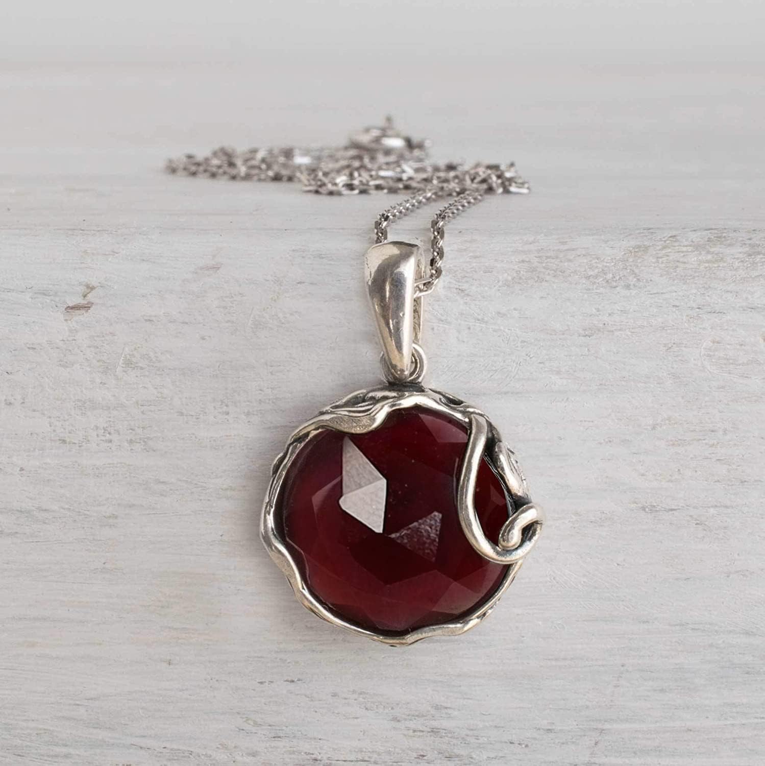 ADITA GOLD 925 Sterling Silver Red Garnet Necklaces for Women - January Birthstone - Silver Pendant Necklaces - Statement Necklace Silver - Everyday Jewelry Silver - Necklace Garnet - Image 7