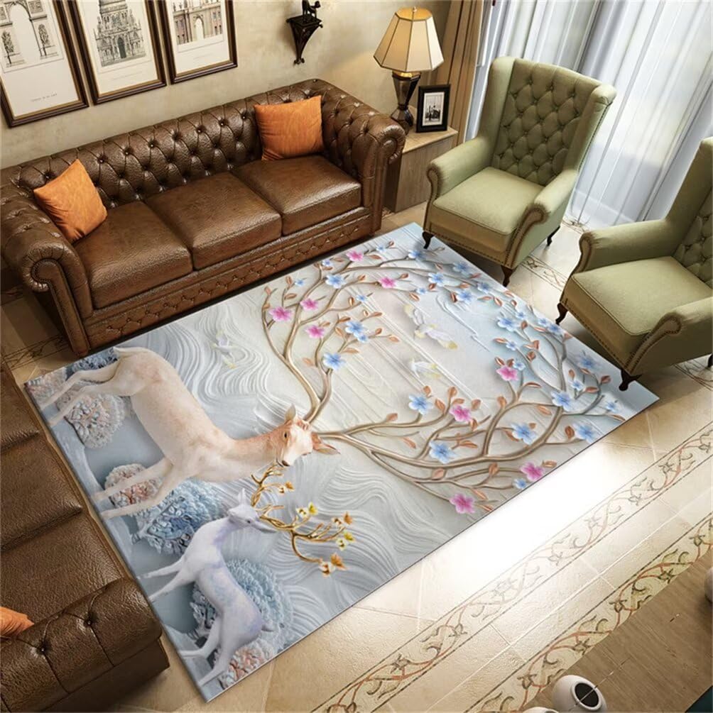 Grand tapis de salon doux floral bleu gris 120x180 cm lavable